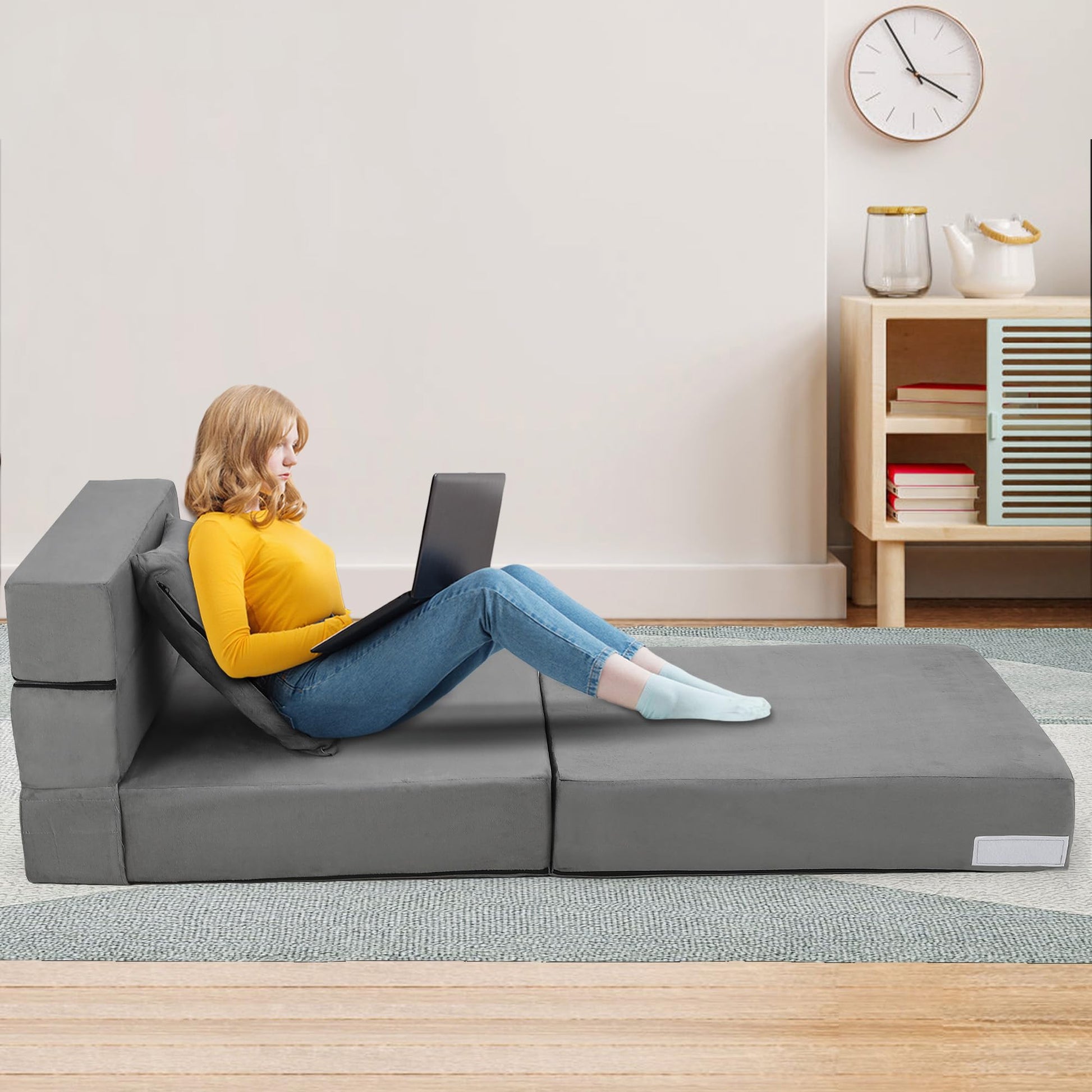 Canapé-lit pliable Garvee avec oreillers, mousse à mémoire de forme, multifonctionnel pour salon et bureau, 182 x 71 x 15 cm, gris