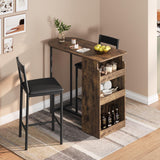 Ensemble table et chaises de bar Garvee avec plateau semi-circulaire rétro, étagère à 3 niveaux, tabourets recouverts de cuir pour la cuisine et le bureau, compact et moderne