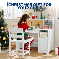 Garvee Bureau enfant ergonomique avec chaise, plateau inclinable et meuble de rangement, blanc, idéal pour étude, devoirs et activités créatives