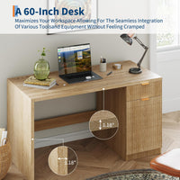 Bureau de direction Garvee 60" avec rangement, bureau moderne pour bureau à domicile, MDF de 1,18" (3 cm), chêne naturel, salon et bureau