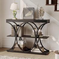 Console industrielle Garvee 39", 3 niveaux, avec base en métal et étagères en bois, pour entrée et salon, étroite, robuste et polyvalente