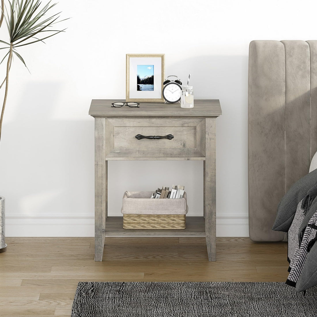 Garvee ensemble de 2 tables de chevet grises avec tiroir, 2 niveaux de rangement, bois robuste, pour la chambre et le salon, 50 × 40 × 60 cm, gris