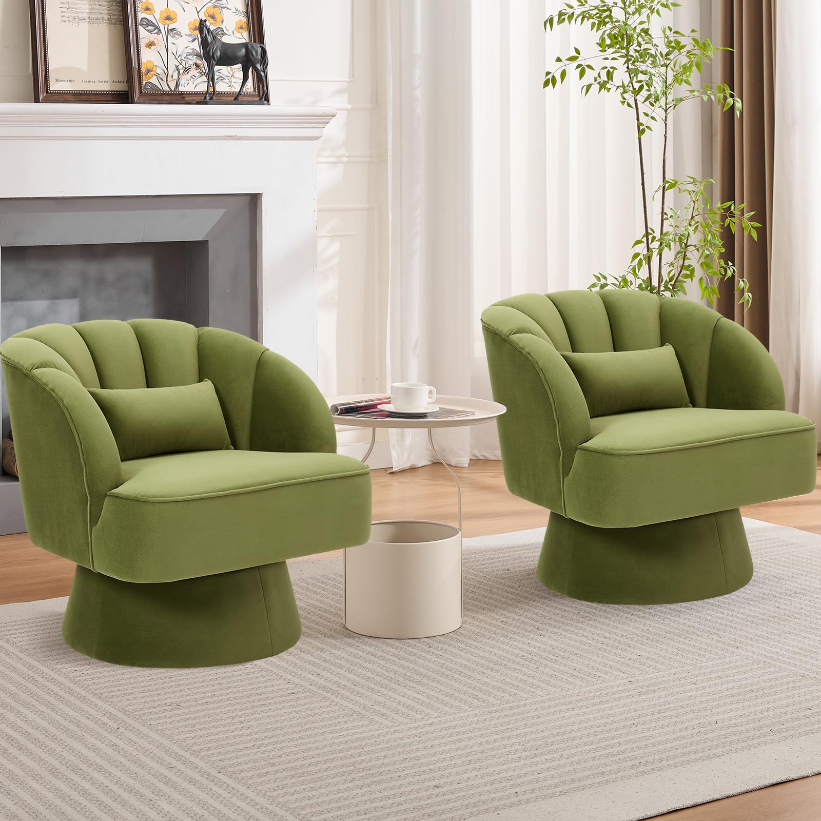 Garvee Fauteuil pivotant moderne en velours vert, rotation 360°, structure en bois robuste, assise confortable, idéal pour salon, chambre ou coin lecture.