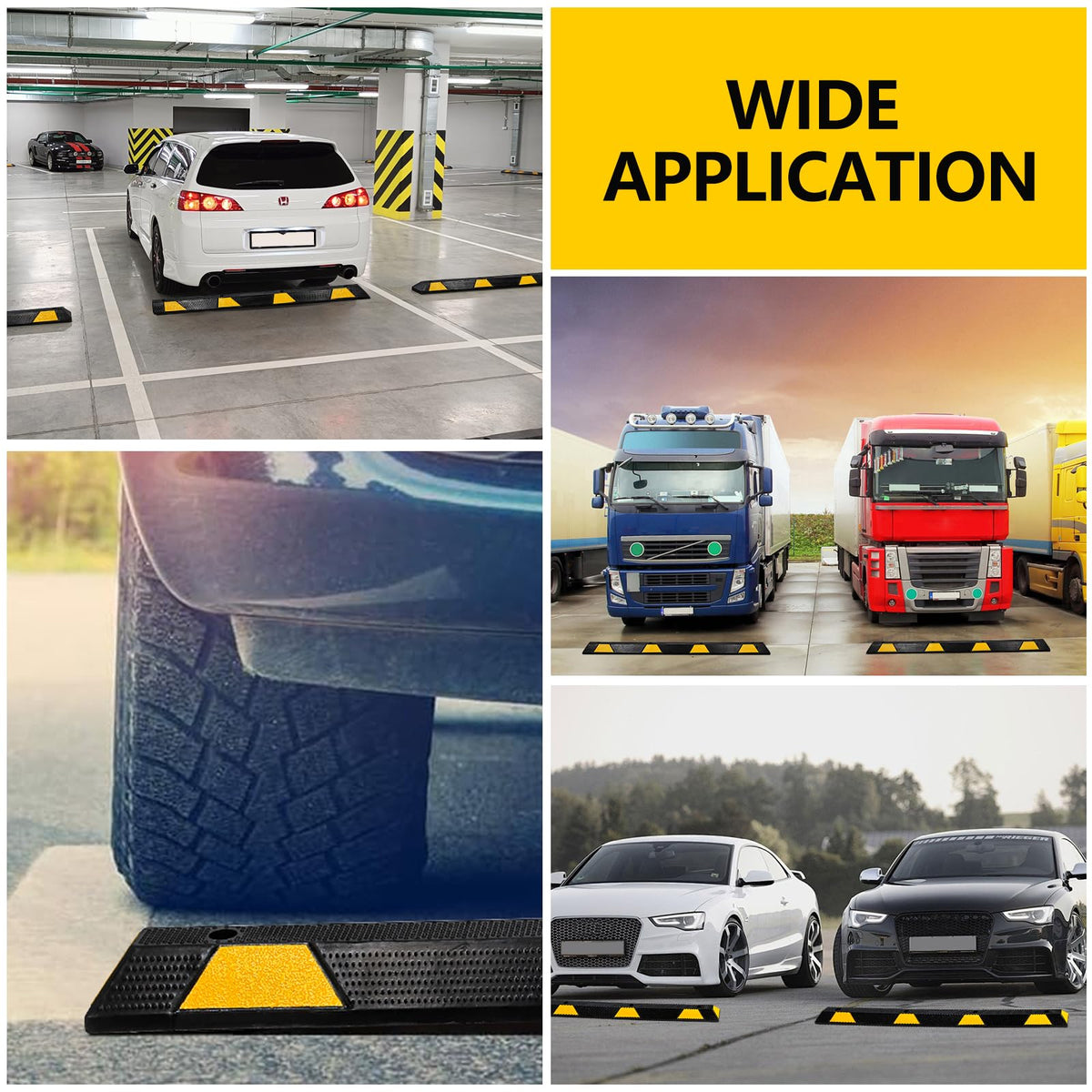 Frein de stationnement en caoutchouc Garvee 72 pouces avec 8 bandes réfléchissantes pour voiture, camion, camping-car, garage, allée, noir