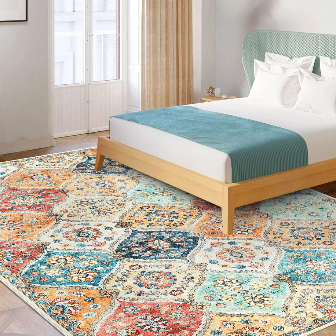 Tapis de couloir Garvee 160 x 230 cm, lavable, motif floral vintage, antidérapant, pour chambre ou cuisine