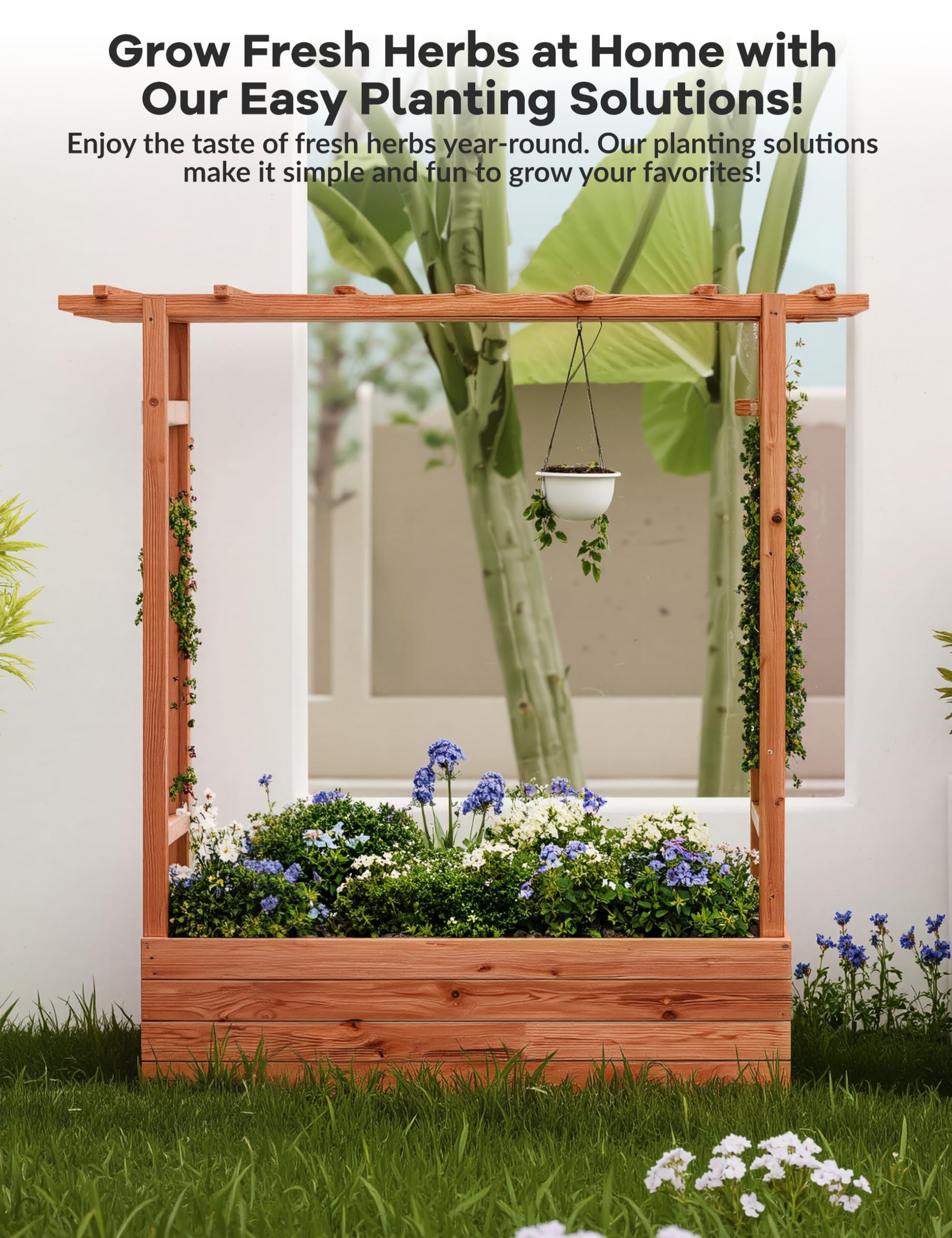 Jardinière surélevée Garvee avec treillis, 114 cm, bois résistant aux intempéries, pour balcon et jardin, autoportante, 4 trous de drainage, coloris naturels