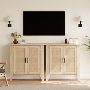 Petit meuble de rangement Garvee avec portes et étagères, buffet en rotin pour salon et cuisine, 76 x 40 x 80 cm, couleur naturelle