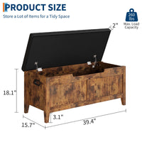 Coffre-banc de rangement Garvee en bois avec charnières de sécurité, assise rembourrée et poignées ergonomiques, idéal pour le salon et la chambre, 100 cm (39,4 po), marron.