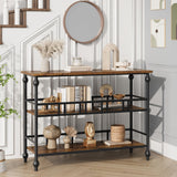 Garvee Console industrielle à 3 niveaux avec rangement, structure métal et MDF, style vintage, pieds réglables, pour entrée et salon, 109 × 30 × 80 cm, vintage - Vintage