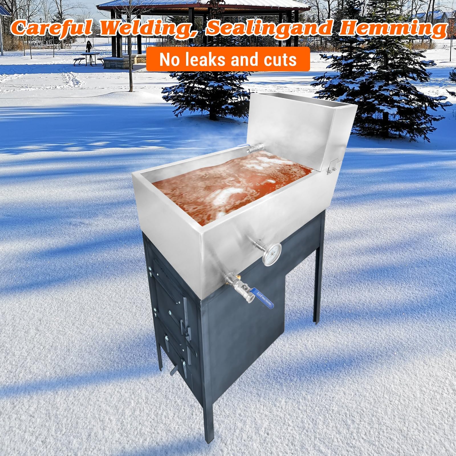 Bac d'évaporation pour sirop d'érable Garvee, 76 x 41 x 48 cm, acier inoxydable 304, capacité de 80 litres, 2 vannes, thermomètre, pour la maison et l'extérieur