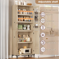 Garvee armoire de cuisine de 180 cm de haut avec portes vitrées, 4 portes, 5 étagères réglables, en bois de bouleau