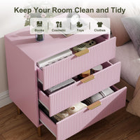 Commode moderne rose Garvee à 3 tiroirs avec poignées dorées pour chambre et salon, 71 x 43 x 76 cm, bois MDF