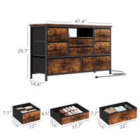 Garvee Meuble TV à 8 tiroirs, éclairage LED, prises électriques intégrées pour le salon et la chambre, en MDF résistant aux rayures, avec système de gestion des câbles.