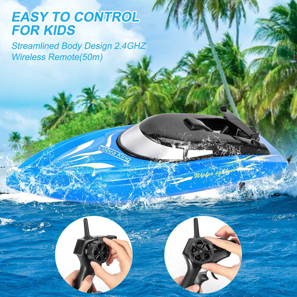 Garvee lot de 2 bateaux radiocommandés, vitesse 10 km/h, plastique ABS, 4 batteries, bleus, pour piscines et lacs