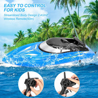 Garvee lot de 2 bateaux radiocommandés, vitesse 10 km/h, plastique ABS, 4 batteries, bleus, pour piscines et lacs