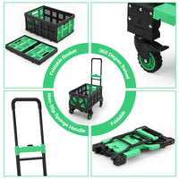 Garvee Chariot Pliable 2 en 1 avec Panier et Poignée Réglable, Charge 150 kg, Métal Robuste, Roues Silencieuses, pour Courses et Déménagements