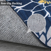 Tapis de salon Garvee lavable en machine à motif floral, antidérapant, plat, pour chambre, cuisine, chambre d'enfant, bleu, 160 x 230 cm