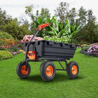 Garvee Chariot-benne de jardin 363 kg, cadre en acier robuste, roues tout-terrain 25,4 cm, benne grillagée pour jardin, ferme et travaux extérieurs