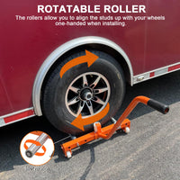 Chariot porte-roue Garvee pour pneus de camion, réglable, capacité 150 kg, rouleaux de 24 cm, rotation 360°, pour pneus de 16,5 à 62 cm de large, idéal pour garage et atelier, couleur orange