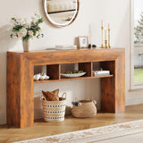 Garvee Console Table 160 cm Farmhouse Bois Massif avec Rangement Supplémentaire pour Salon et Couloir, Stable et Polyvalent, Naturel