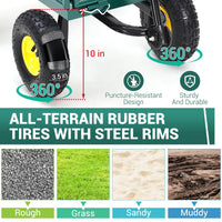 Chariot de jardin robuste en acier Garvee, capacité de charge de 500 kg, poignée pivotante à 180°, pneus pneumatiques de 25 cm, côtés amovibles, pour jardin et cour, en métal résistant