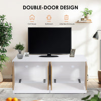 Enclos double pour litière Garvee avec portes en sisal pour 2 chats, 120 cm, blanc, meuble TV pour chat d'intérieur
