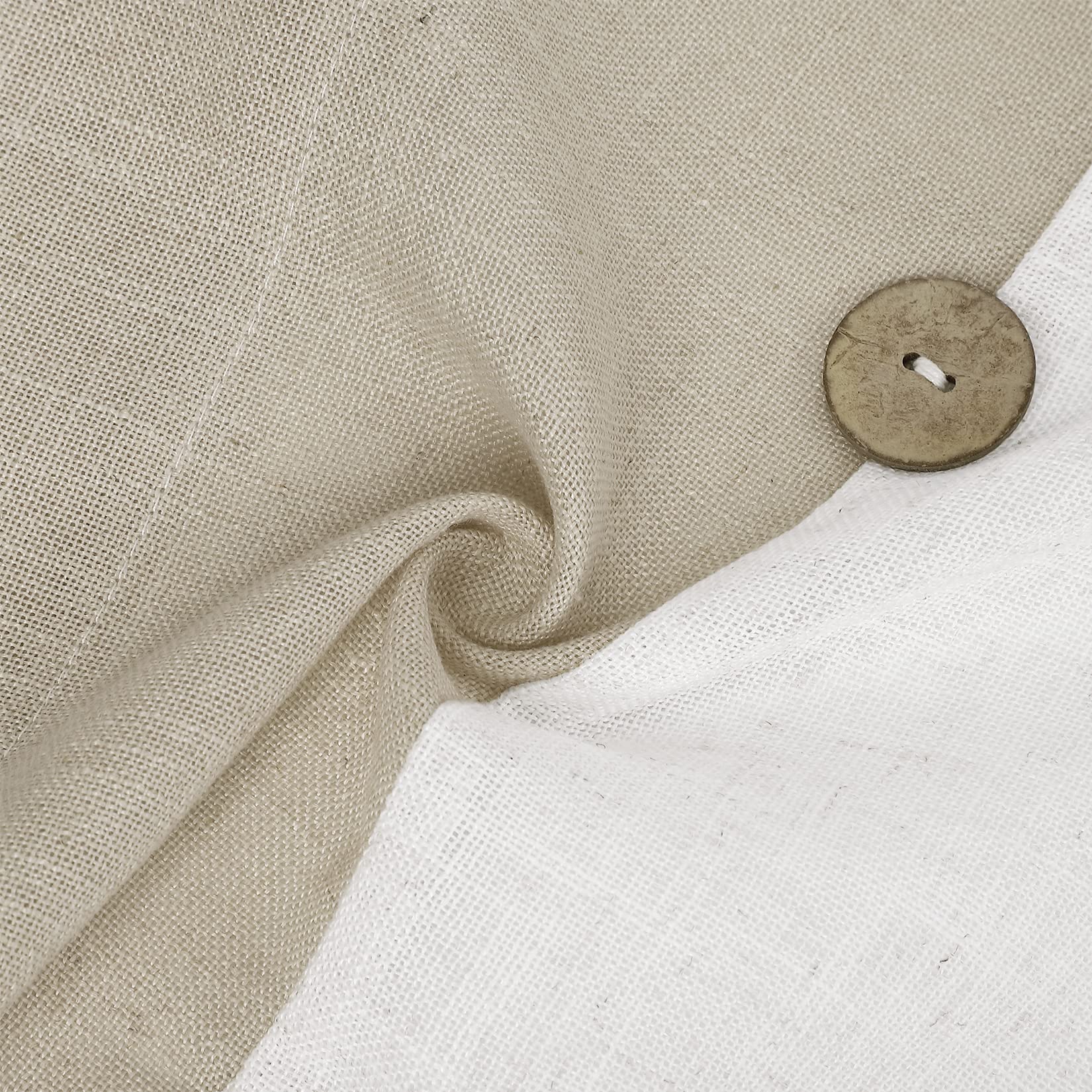 Rideau court patchwork Garvee Vitrage avec boutons décoratifs, semi-transparent, beige, 132 x 38 cm, pour cuisine
