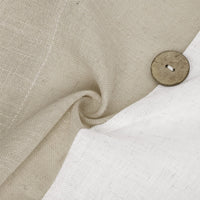Garvee Vitrage Lot de 2 petits rideaux patchwork à boutons, aspect lin, beige clair, 69 x 91 cm, rideaux de style bistro pour cuisine ou salon