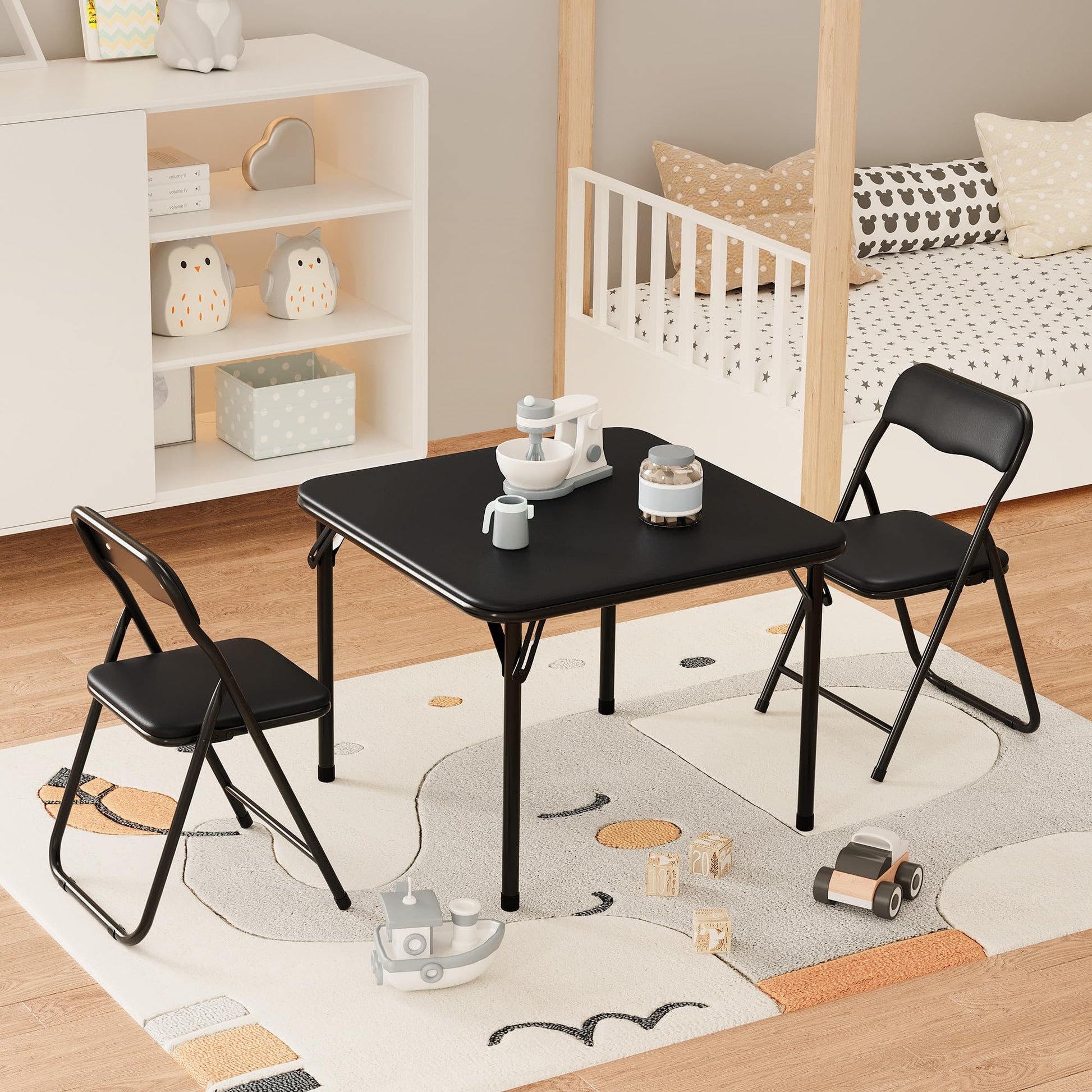 Ensemble table et chaises pliantes Garvee pour enfants, avec rembourrage en PU souple, structure en acier robuste, design ergonomique, portable, pour manger et jouer