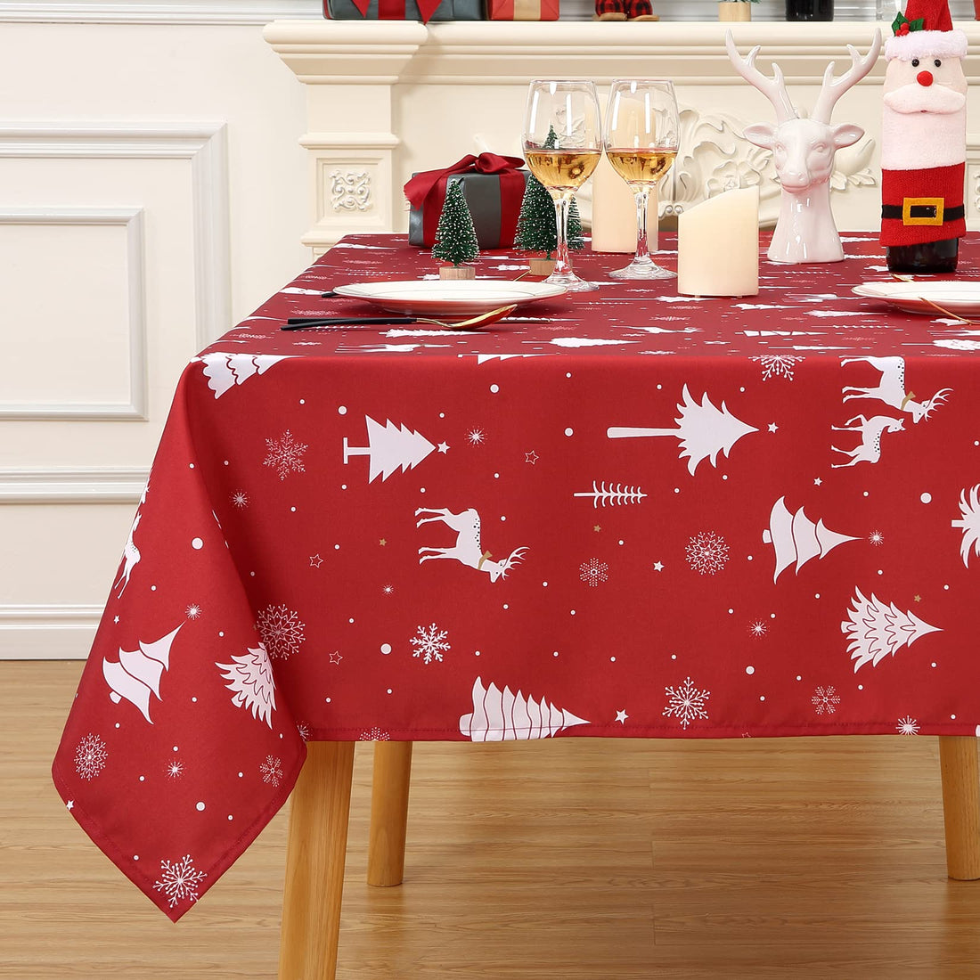 Nappe Garvee Świąteczny Obrus à motif cerf, imperméable et lavable, 137 x 200 cm, pour une utilisation intérieure et extérieure.