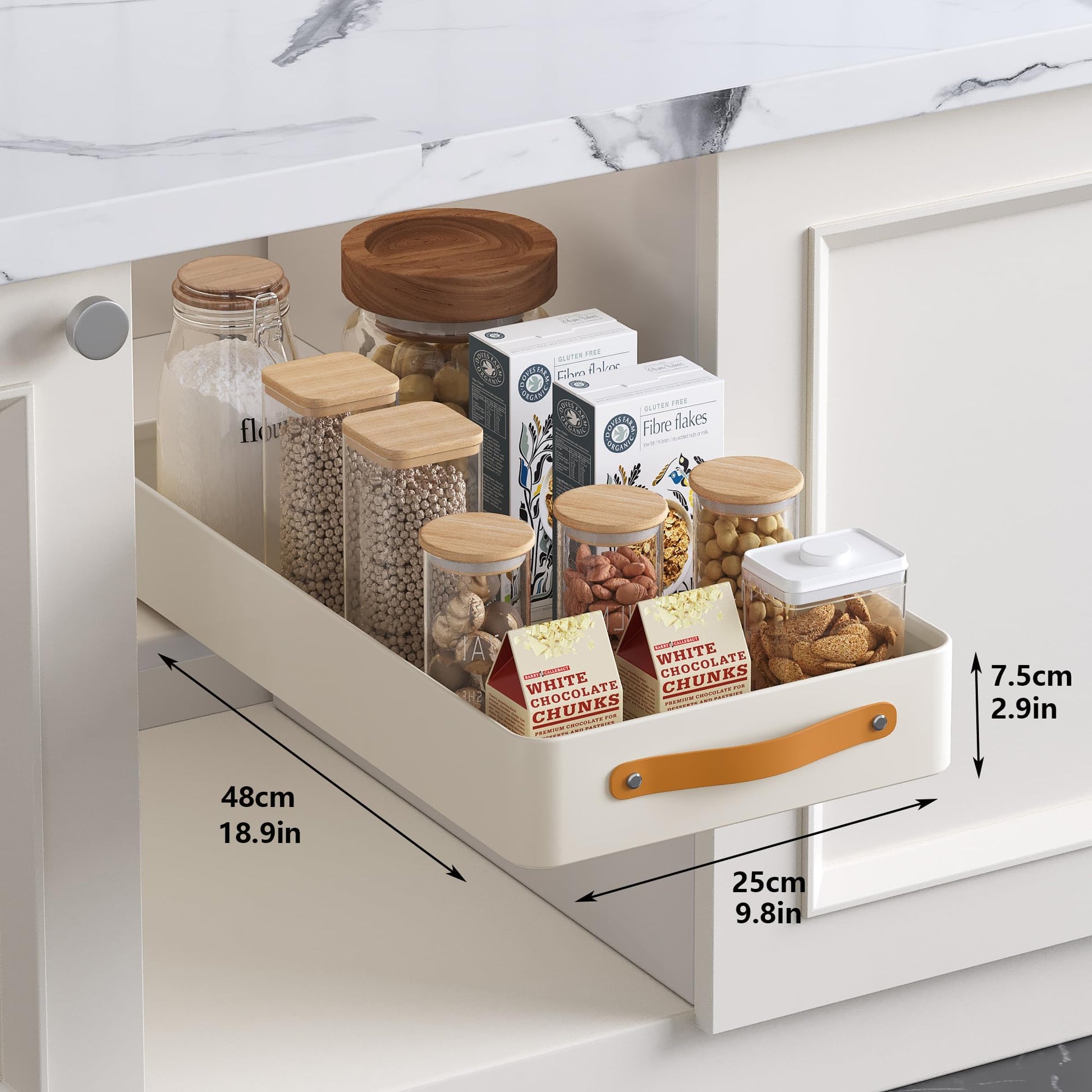 Organisateur de cuisine à tiroir Garvee, capacité de charge 50 kg, acier, poignée ergonomique, réglable, pour cuisine et salle de bain, 25 x 48 x 8 cm, noir