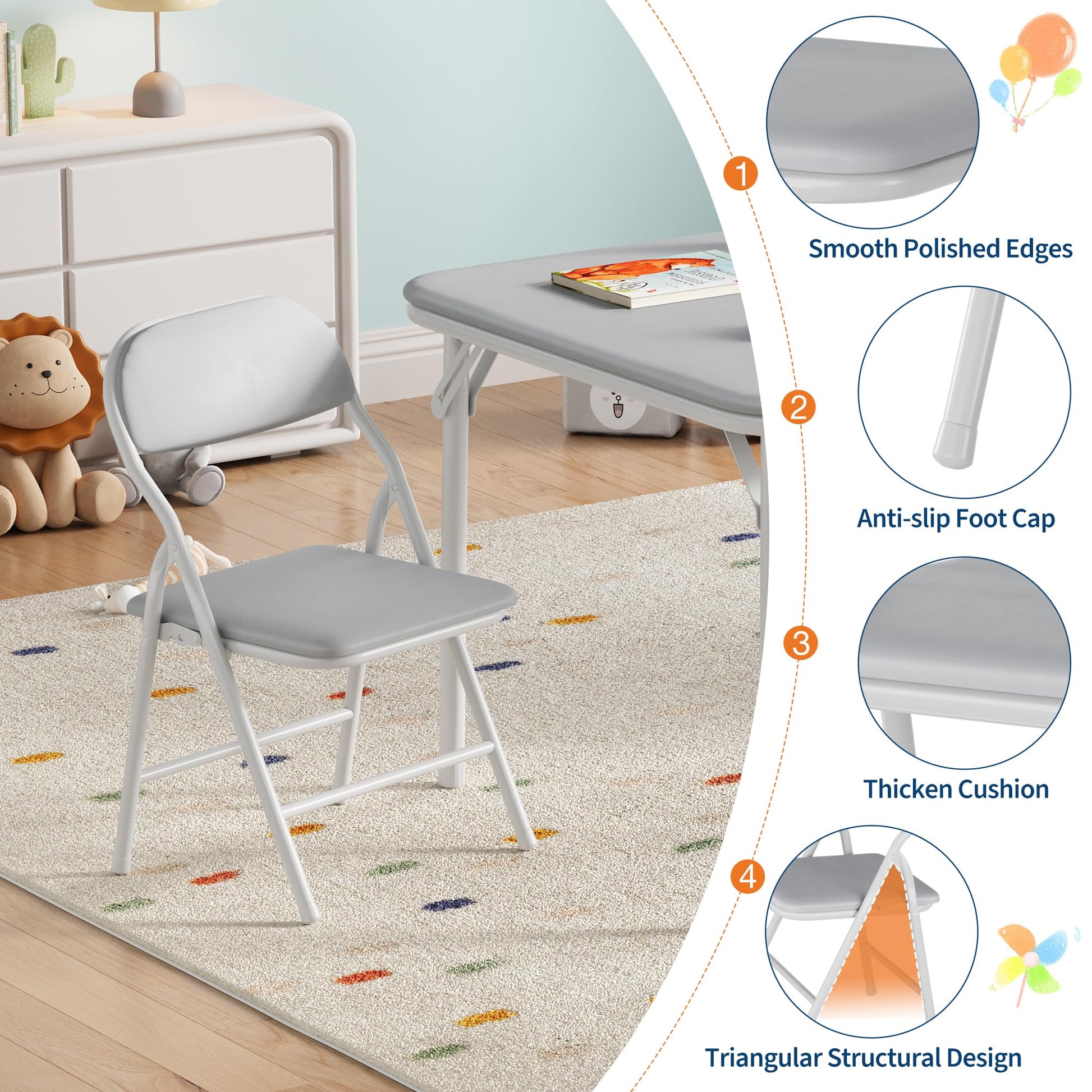 Ensemble table et chaises pliantes 3 pièces Garvee pour enfants, pliable, en cuir PU, structure en métal, léger, idéal pour la salle de jeux et le camping, multicolore