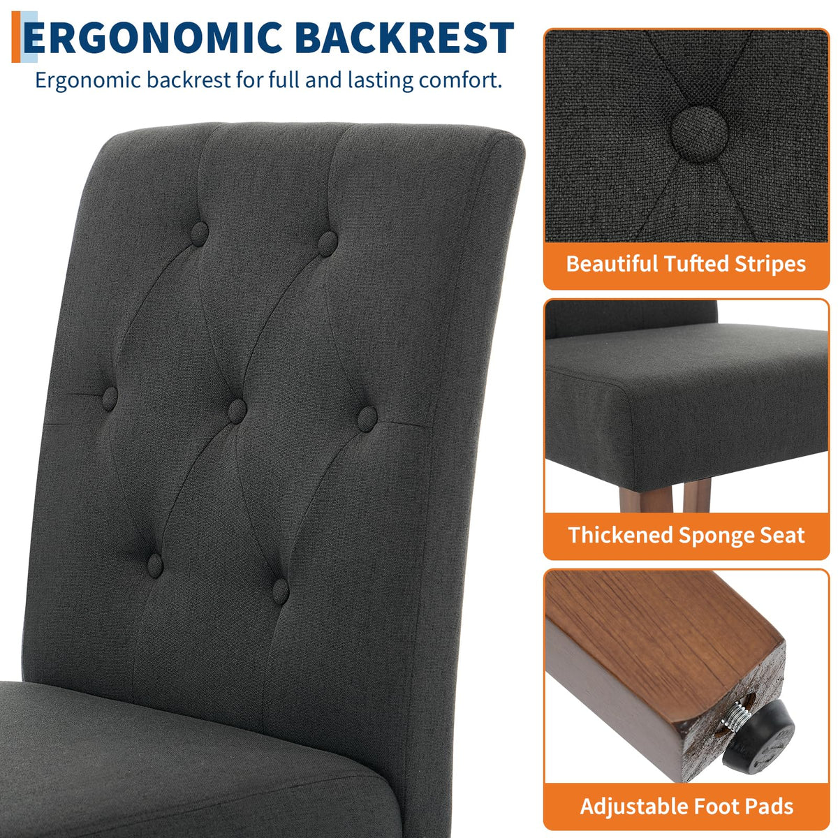Garvee Ensemble de 2 chaises de salle à manger rembourrées, Design Parsons moderne, lin doux, pieds en bois robustes, confort ergonomique, légères