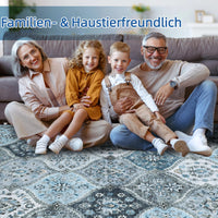 Tapis de salon lavable Garvee 200 x 290 cm, style vintage, gris et bleu, antidérapant