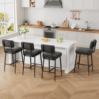 Ensemble de 2 tabourets de bar Garvee, 66 cm (26 po), revêtement en similicuir, dossier ergonomique, pieds en métal, pour îlot de cuisine, noir