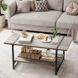 Garvee table basse de ferme à 2 niveaux 41'' en bois gris avec rangement et structure en métal pour le salon et le bureau, style rustique-moderne - Comme indiqué