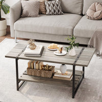 Garvee table basse de ferme à 2 niveaux 41'' en bois gris avec rangement et structure en métal pour le salon et le bureau, style rustique-moderne