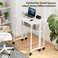 Bureau pliant Garvee à roulettes, table d'ordinateur pliable de 63 cm (24,8 po), étagère de rangement, structure en acier, blanc, pour bureau à domicile et étude