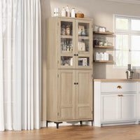 Garvee armoire de cuisine de 180 cm de haut avec portes vitrées, 4 portes, 5 étagères réglables, en bois de bouleau