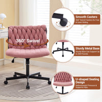 Garvee chaise de bureau criss cross à roulettes, assise large, sans accoudoirs, pivotante, structure en métal, rose, idéale pour le bureau à domicile et la coiffeuse, 66 cm, confortable