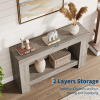 Garvee Console 119,4 cm pour couloir, 2 niveaux, bois robuste, style rustique, avec rangement, pour salon et entrée, marron