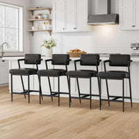 Ensemble de 2 tabourets de bar Garvee, chaises rembourrées avec dossier et repose-pieds pour cuisine et bar, 68 cm, cuir PU noir résistant à l'eau