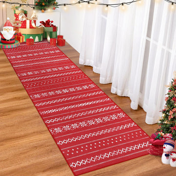 Garvee Jullöpare Matta For Hall - Décoration de Noël douce rouge, Maskintvättbar, Halkfri, 60x180 cm, Vita Blommönster, Köksmatta