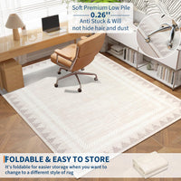 Tapis lavable Garvee 240x300 cm, couleur crème, moderne, antidérapant, bordure géométrique, poils courts, polyester, pour salon et chambre.