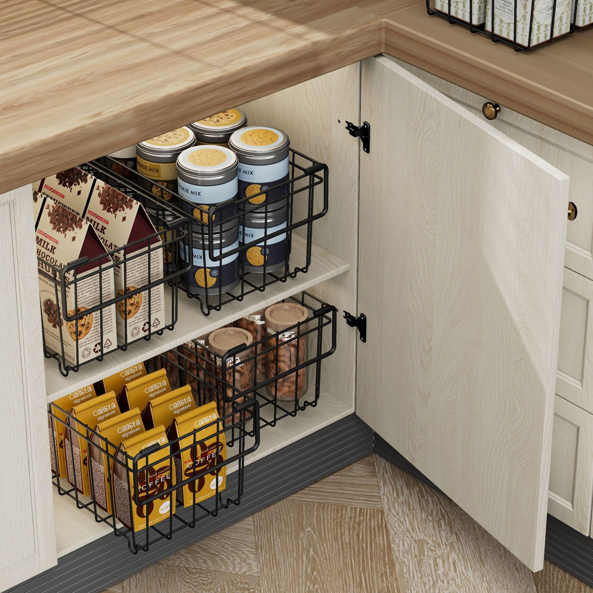 Paniers de rangement Garvee en fil métallique, acier thermolaqué, empilables, avec poignées, pour la cuisine et le bureau, grand format, ouverts, noirs