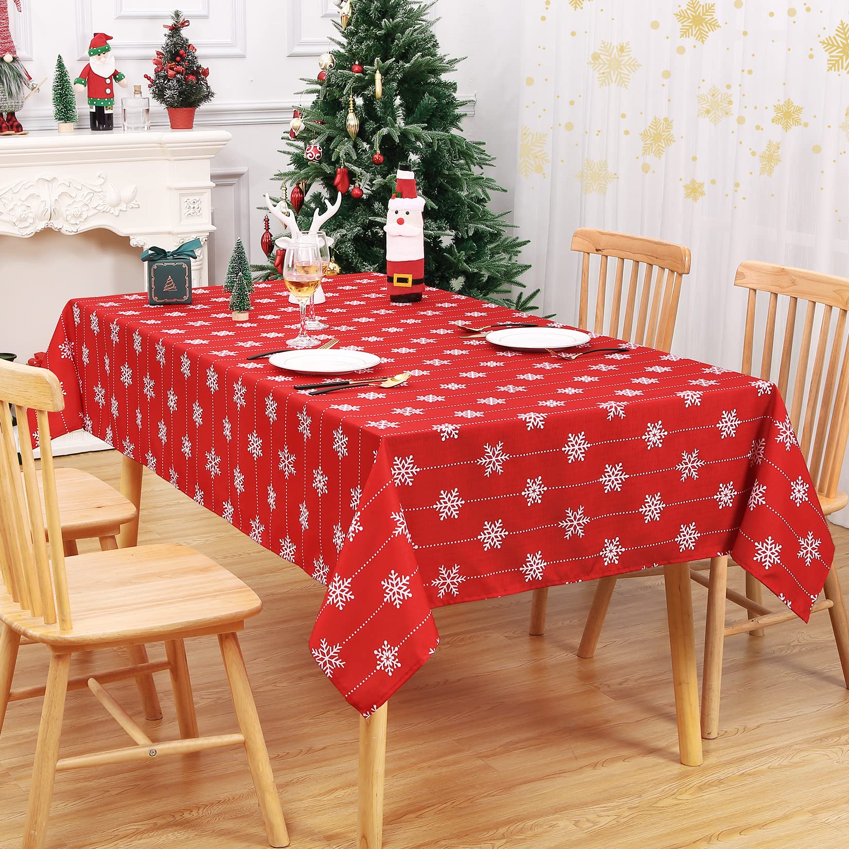 Nappe Garvee à motif flocons de neige, résistante aux taches et aux couleurs grand teint, idéale pour la décoration de table, 100 % polyester, blanche.