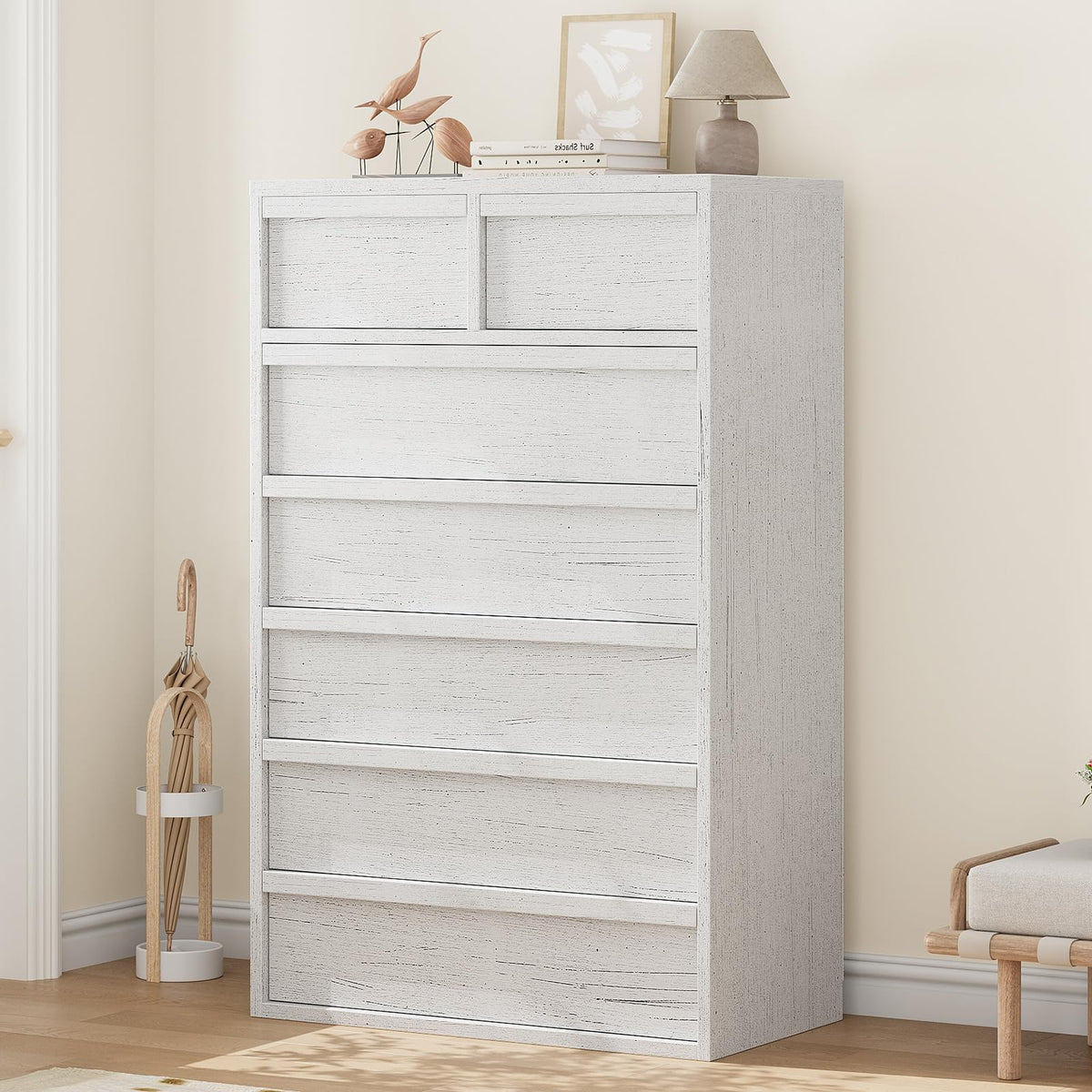 Commode Garvee à 7 tiroirs offrant un grand espace de rangement pour la chambre et le salon, hauteur 117 cm, bois robuste, design moderne