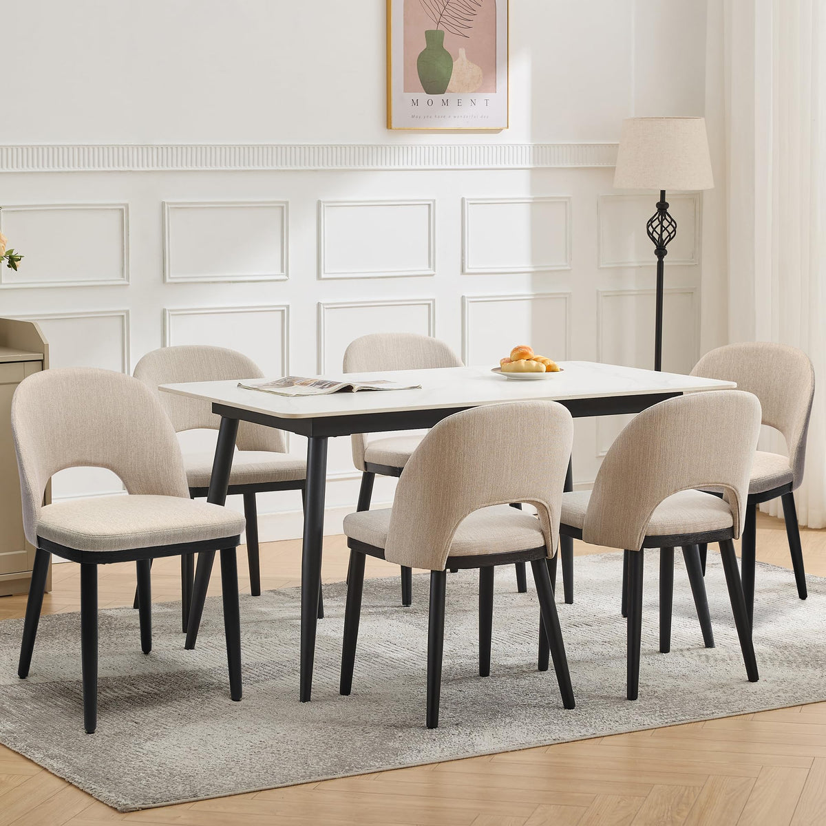 Ensemble de 2 chaises de salle à manger en bois Garvee, style moderne, rembourrées, dossier haut, revêtement en tissu, robustes et confortables, beige, pour cuisine et café, 46 cm (P) x 52 cm (L) x 78 cm (H)