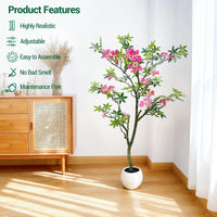 Arbre artificiel Garvee de 120 cm avec feuilles et fleurs réalistes pour salon et bureau, tronc détachable, entretien facile, tissu de soie de haute qualité, vert