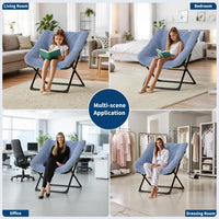 Fauteuil confortable Garvee XL en fausse fourrure avec structure en métal et base antidérapante pour salon et chambre, bleu, XL